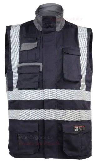 Chaleco Geologo Ignifugo Absolute Fire FRSVT NFPA Azul Marino Gris