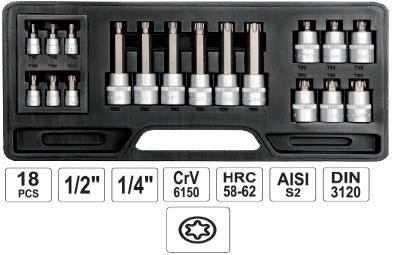 Juego de Dados Torx 1/4 y 1/2 - 18 piezas