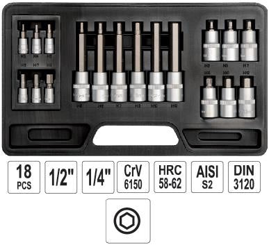 Juego de Dados Allen 1/4 y 1/2 - 18 piezas